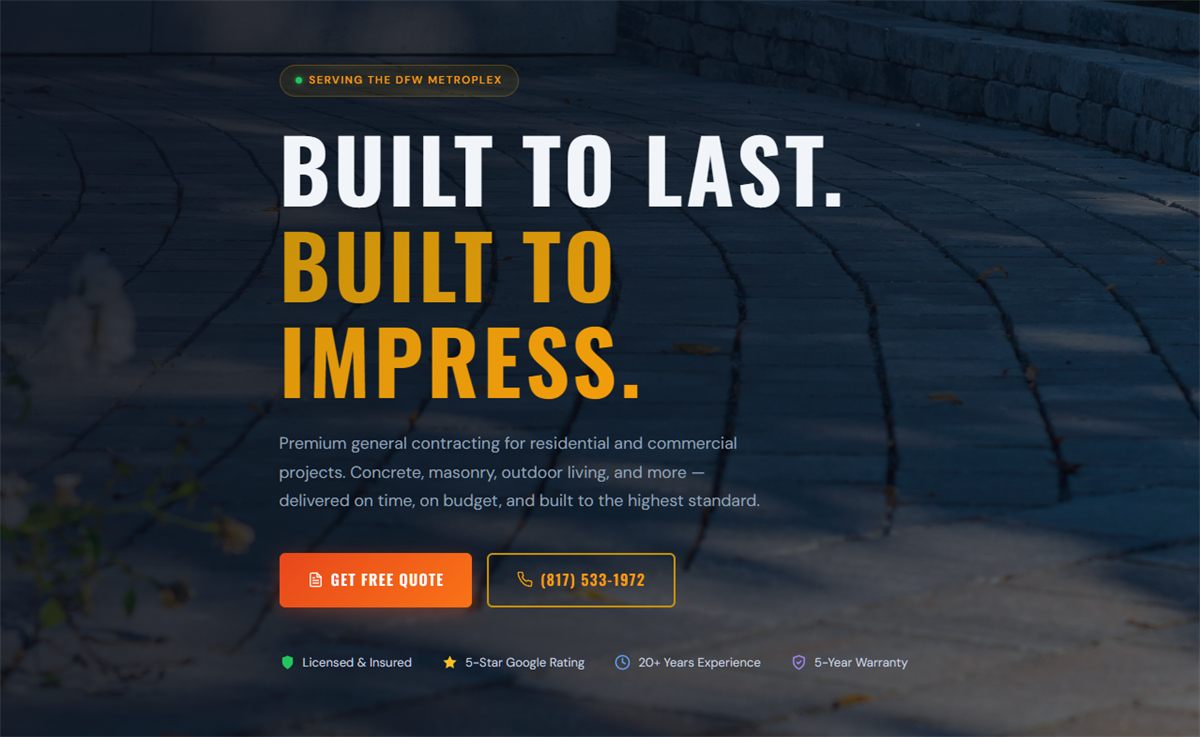 Apex Construction, general contracting website screenshot