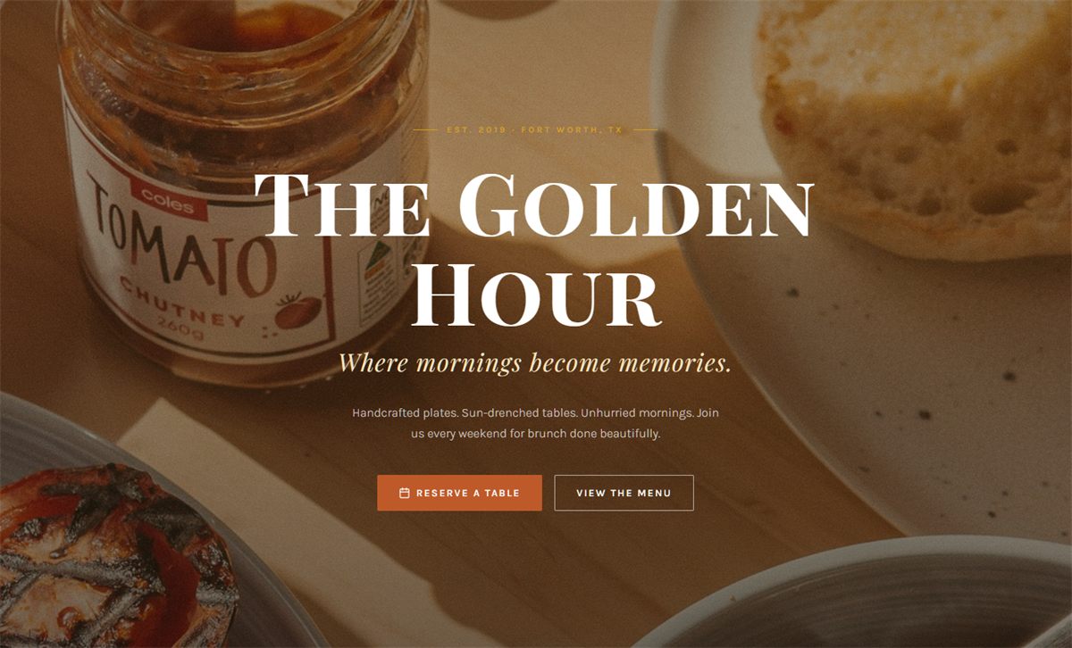 Golden Hour Brunch, restaurant website screenshot